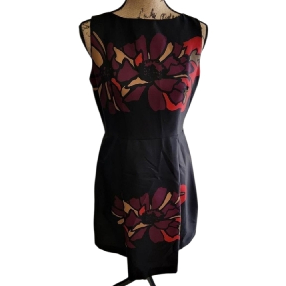 Taylor Black Floral Sleeveless Sheath Dress Elegant Party Cocktail 40s Size 8